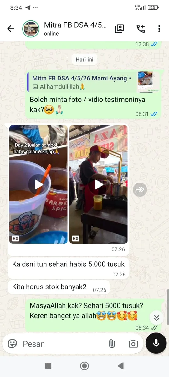 Testimoni mitra tentang penjualan dan kebutuhan stok sempol